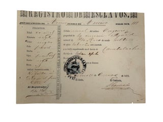 Item #23796 Puerto Rico Slave Registration After the Moret Law Listing a 20 Year Old Enslaved...