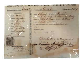 Item #23798 Puerto Rico Slave Registration After the Moret Law Listing a 31 Year Old Enslaved...