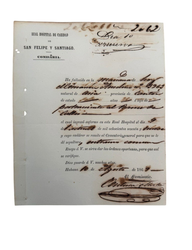 Cantonese Chinese "Coolie" Contract Laborer Hospital Admittance and Death Certificate...