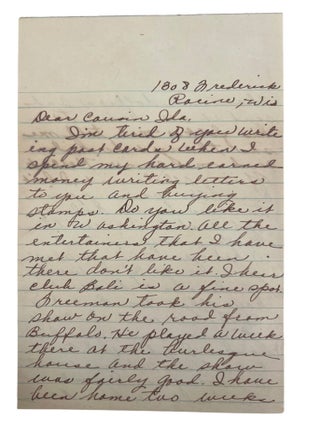 Private Letters to Black Vaudeville Star "Cousin Ida," or Ida Mae Lester, Correspondence Between Black Entertainers During Jim Crow Touring Circuit, 1953
