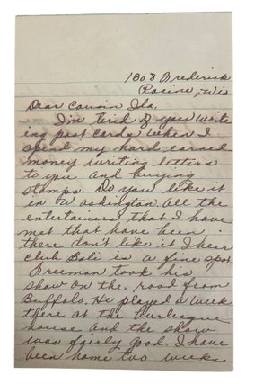 Private Letters to Black Vaudeville Star "Cousin Ida," or Ida Mae Lester, Correspondence Between Black Entertainers During Jim Crow Touring Circuit, 1953