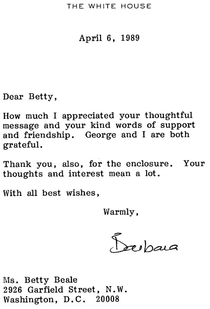 Item #2836 Barbara Bush Typed Letter Signed. Barbara Bush.