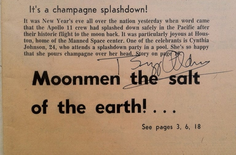 Item #3044 July 1968 Apollo 11 Landing Newspaper Signed Buzz Aldrin. Buzz Aldrin.