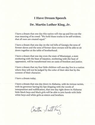 Item #5176 Signed typescript of Dr Martin Luther King's "I have a dream speech" Coretta Scott King