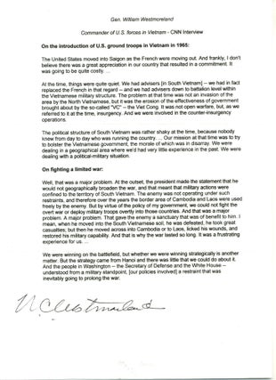 Item #5231 Vietnam War History William Westmoreland Signed Interview on Battlefield and Strategic...