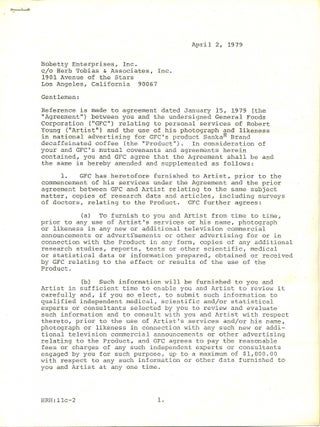 Celebrity and Media History Robert Young Contract Governing Use of His Photograph and Likeness 1979. Robert Young.