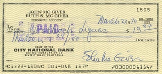 Item #6659 McGiver--Signed Autograph check. John McGiver