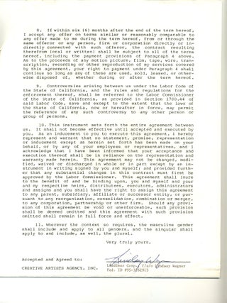Item #6682 "The Bionic Woman" Original Movie Document Signed by Lindsay Wagner. Lindsay Wagner