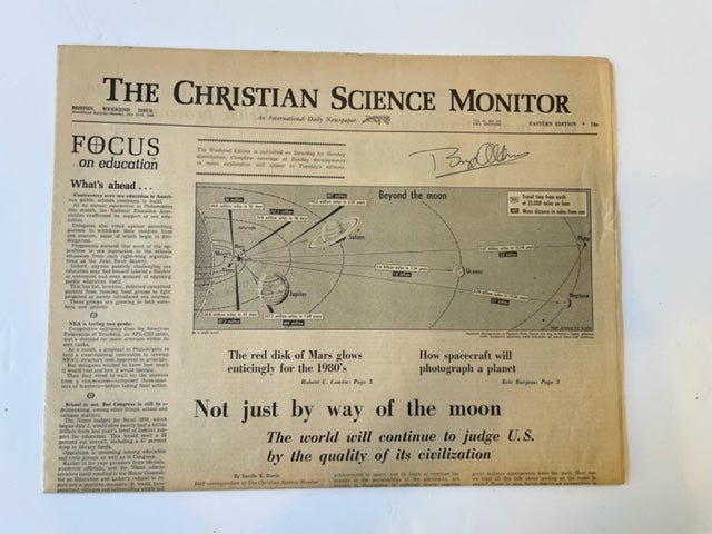 Item #6710 Signed Historic Apollo 11 Newspaper. Buzz Aldrin.