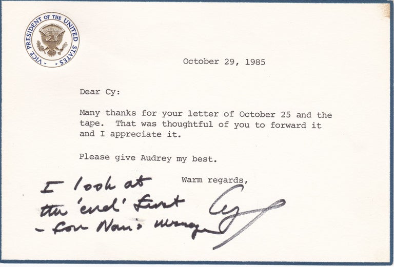 Item #7148 George Bush Autograph Letter "I Look at the End First" George Bush.