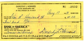 Dorothy Lamour Signed Check. Dorothy Lamour.