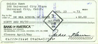 Item #7909 Goldie Hawn Signed Check. Goldie Hawn