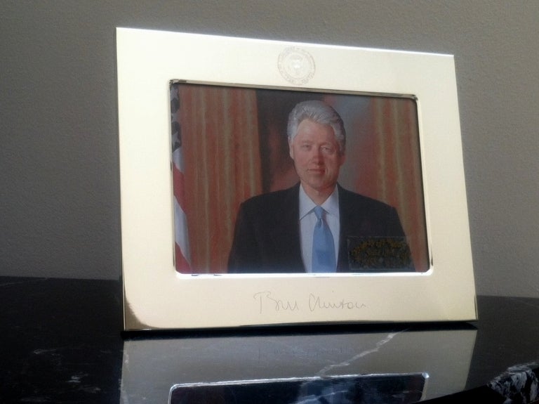 Item #8074 President Clinton Frame with Etched "Bill Clinton" signature and Presidential seal. Clinton, Frame Etched.