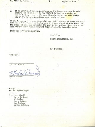 Marlon Brando Signed Film Document. Marlon Brando.